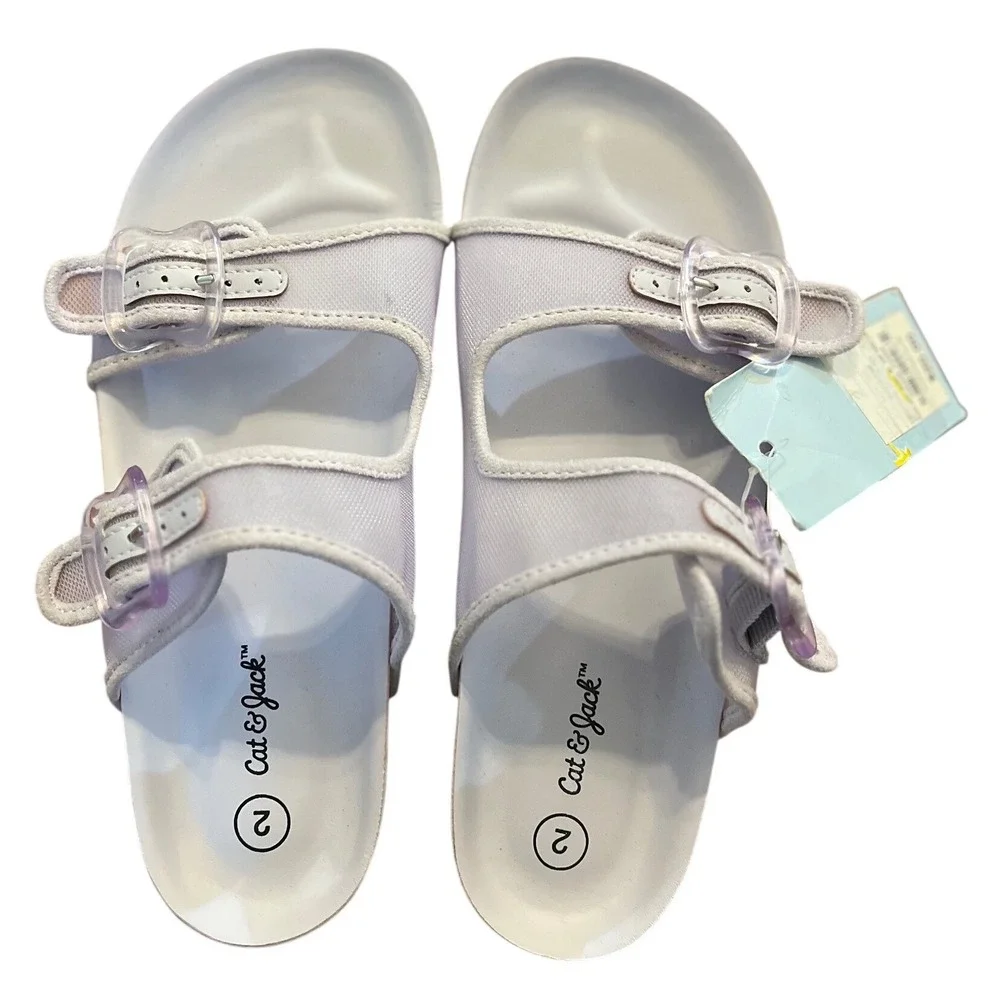 Cat & Jack Girls Lavender Purple Double Buckle Slide Sandals‎ Size 2 NEW